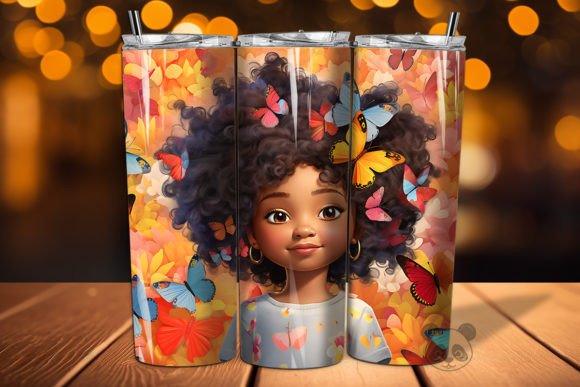 3D Afro Little Girl Tumbler Wrap PNG 20