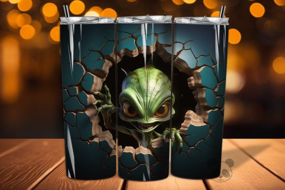 3D Alien Cracked Hole Tumbler Wrap 26 Design