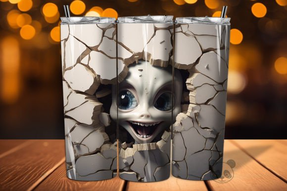 3D Alien Cracked Hole Tumbler Wrap 33 Design