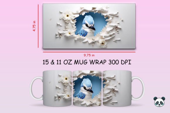 3D Blue Jay Mug Wrap: Instant Sublimation Design