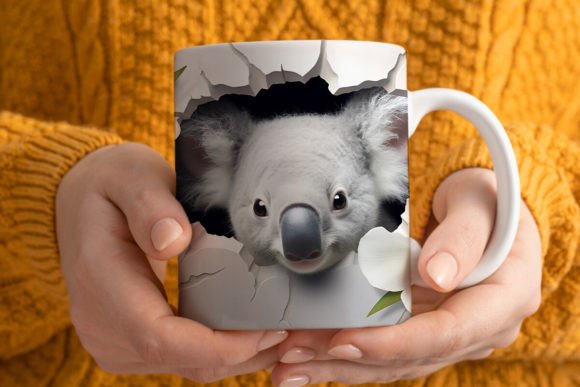 3D Koala Mug Wrap PNG for Sublimation