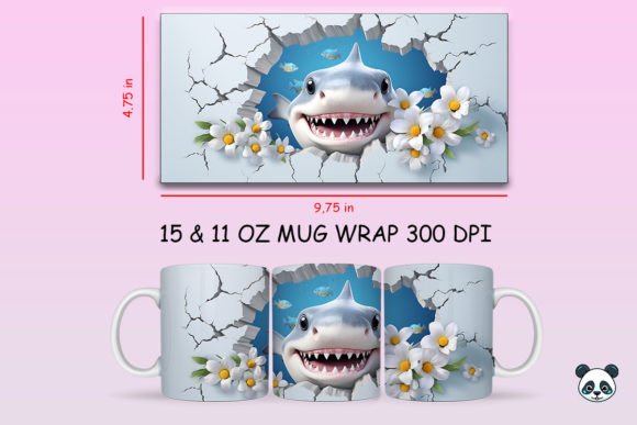 3D Shark Mug Wrap PNG 1: Premium Sublimation Design