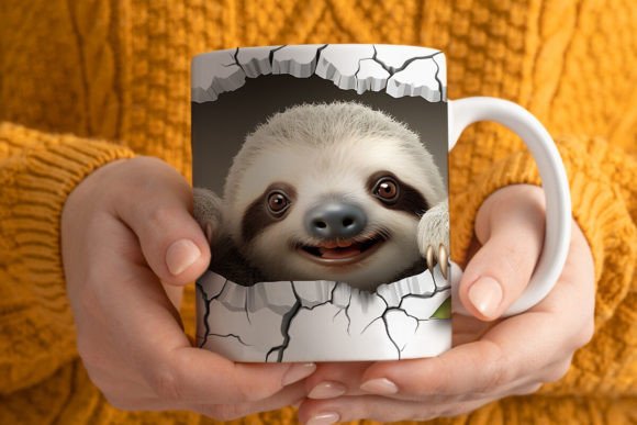 3D Sloth Mug Wrap PNG for Sublimation