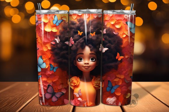 Creating Stunning Custom Drinkware with the 3D Afro Little Girl Tumbler Wrap PNG 30