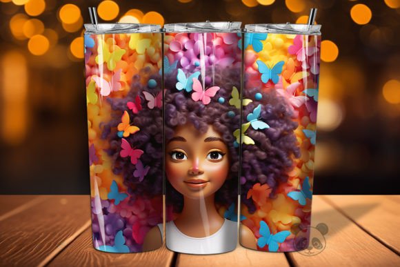 Elevate Your Sublimation Projects with the 3D Afro Little Girl Tumbler Wrap Png 4