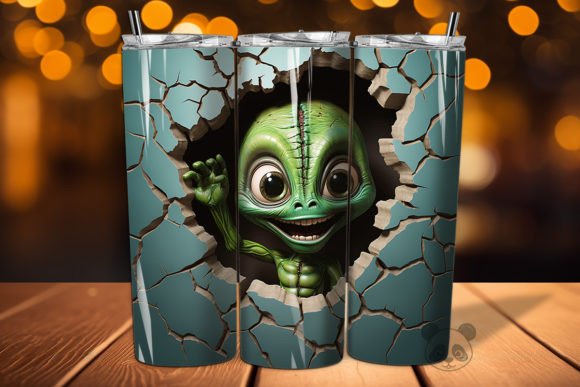 Elevating Custom Drinkware with the 3D Alien Cracked Hole Tumbler Wrap 2 Design
